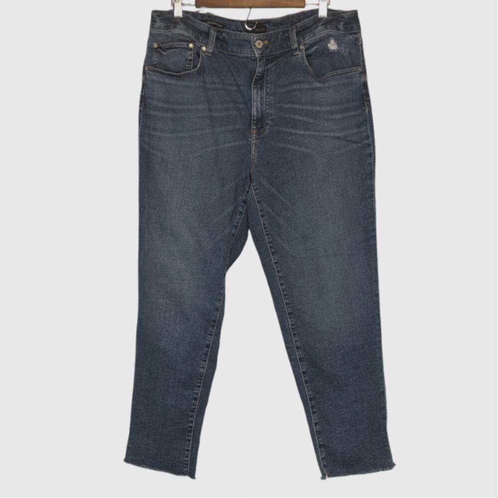 Talbots Everyday Relaxed Jean Size 12 Medium Wash Frayed Hem Cropped Ankle